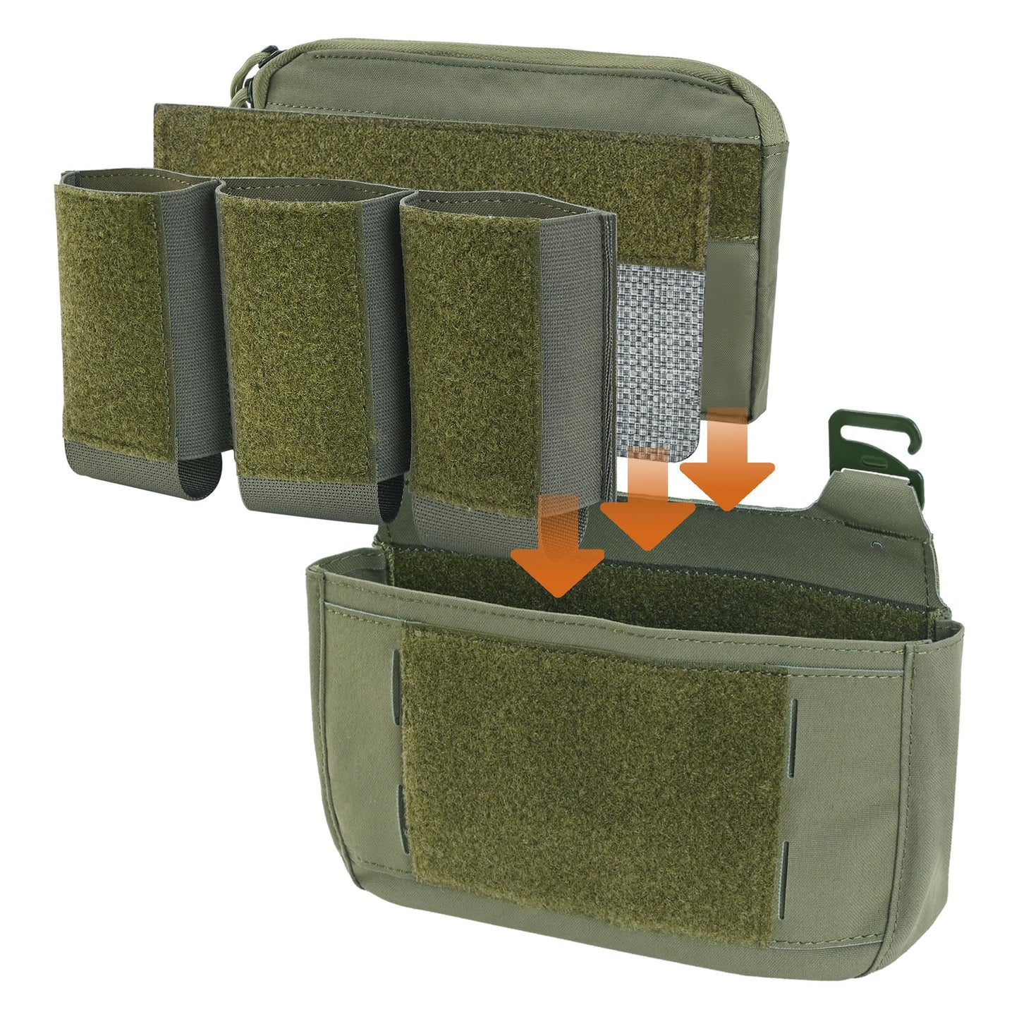 4-in-1 Front Flap Pouch G Hook,SABADO Tactical Elastic Triple Mag Pouch 5.56, Kangaroo Insert Divider Placard for Chest Rig and Vest