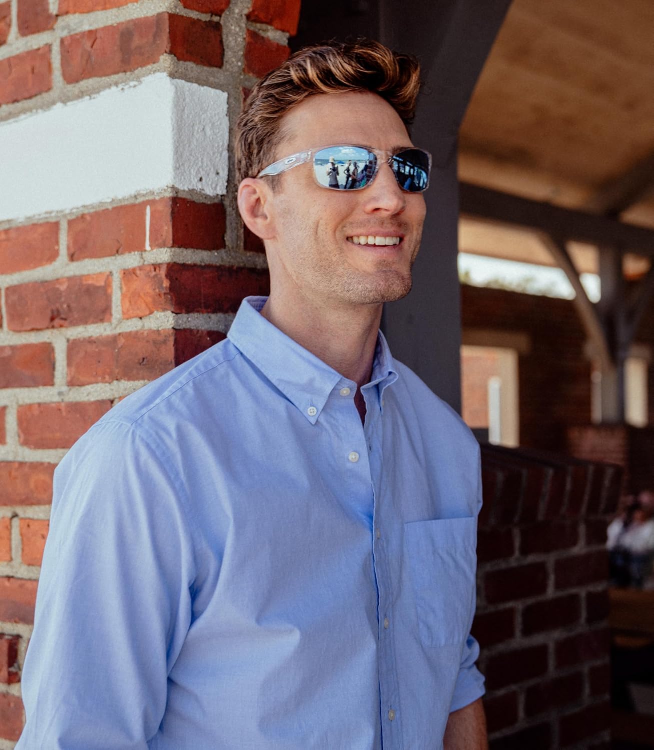 Revo Sunglasses Harness: Polarized Lens with Rectangle Sport Wrap Frame