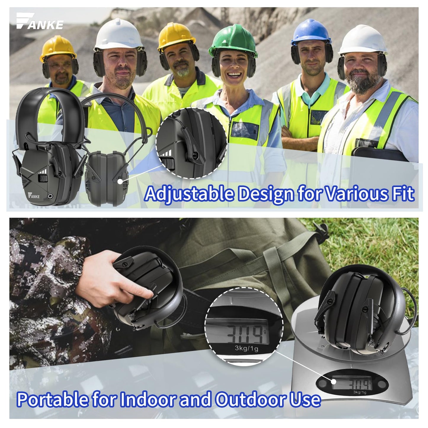 Fanke Electronic Ear Protection for Gun Range Dynamic Sound Monitoring Slim Foldable Active Headphones NRR 22dB