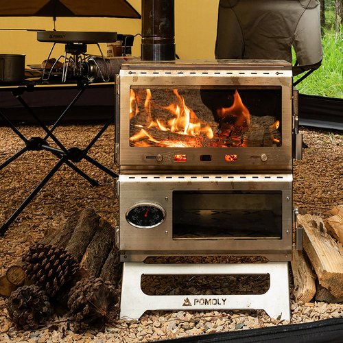 POMOLY Camping Tent Stove Oven Wood Stove, Baker Stainless Steel Wood Burning Stove for Hiking, Cooking, Heating (with Oven)