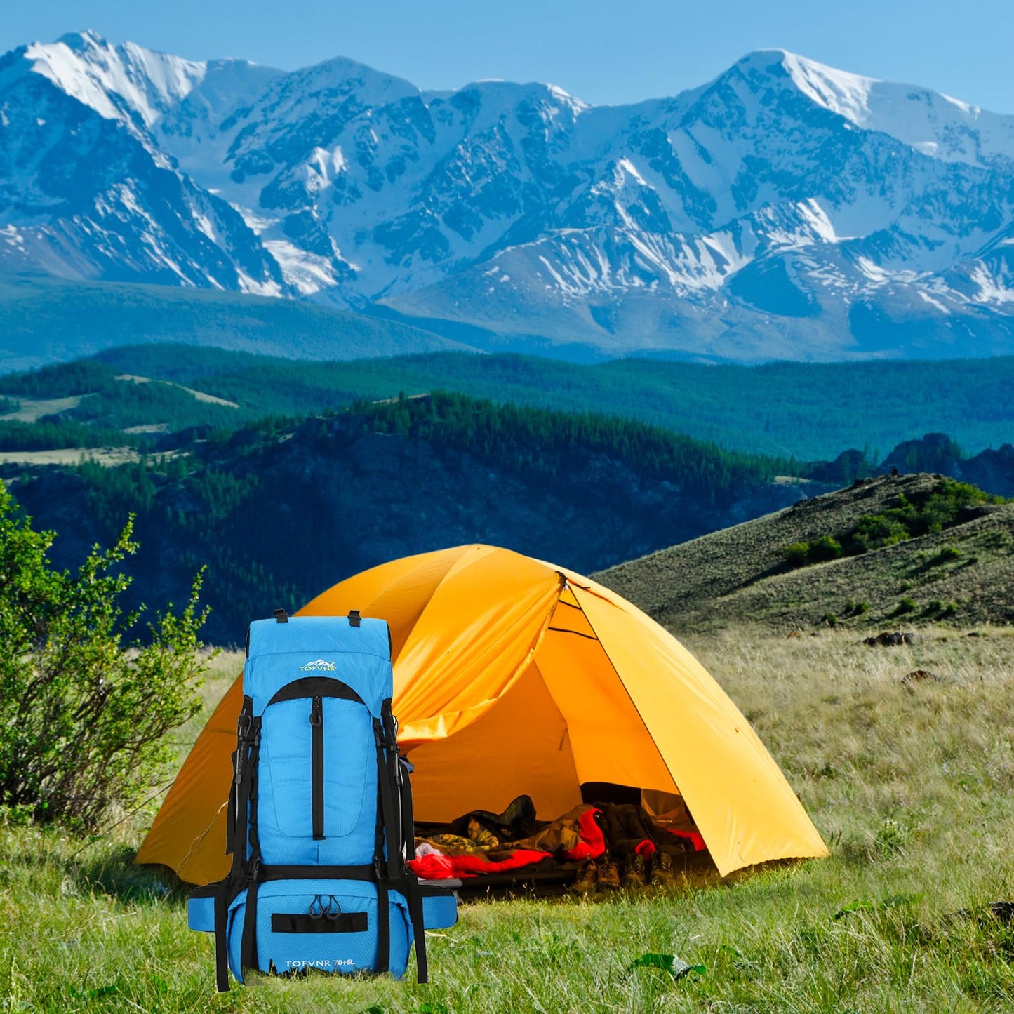 75L Hiking Backpack, Water Resistant Lightweight Outdoor Sport Daypack Travel Bag for Camping Climbing Touring (Light Blue)