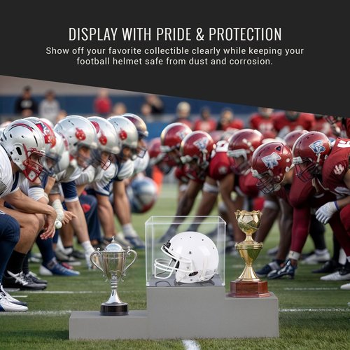OSMANET Football Helmet Display Case to Proudly Display your Team – Crystal Acrylic Dust and UV Protection Helmet Case with Black Base, Self-Assembly Clear Display Box for Football