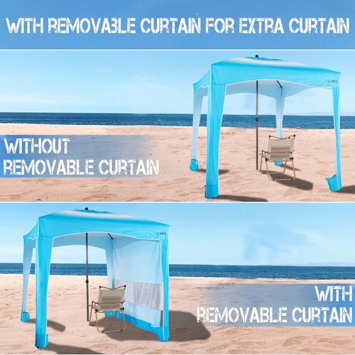 UPWELL Beach Tent Easy Set Up Canopy Sun Shelter Shade with UPF 50+UV Protection Portable Beach Umbrella Outdoor Sunwall with Sand Pockets for Fishing Backyard Camping (Gradient Blue)