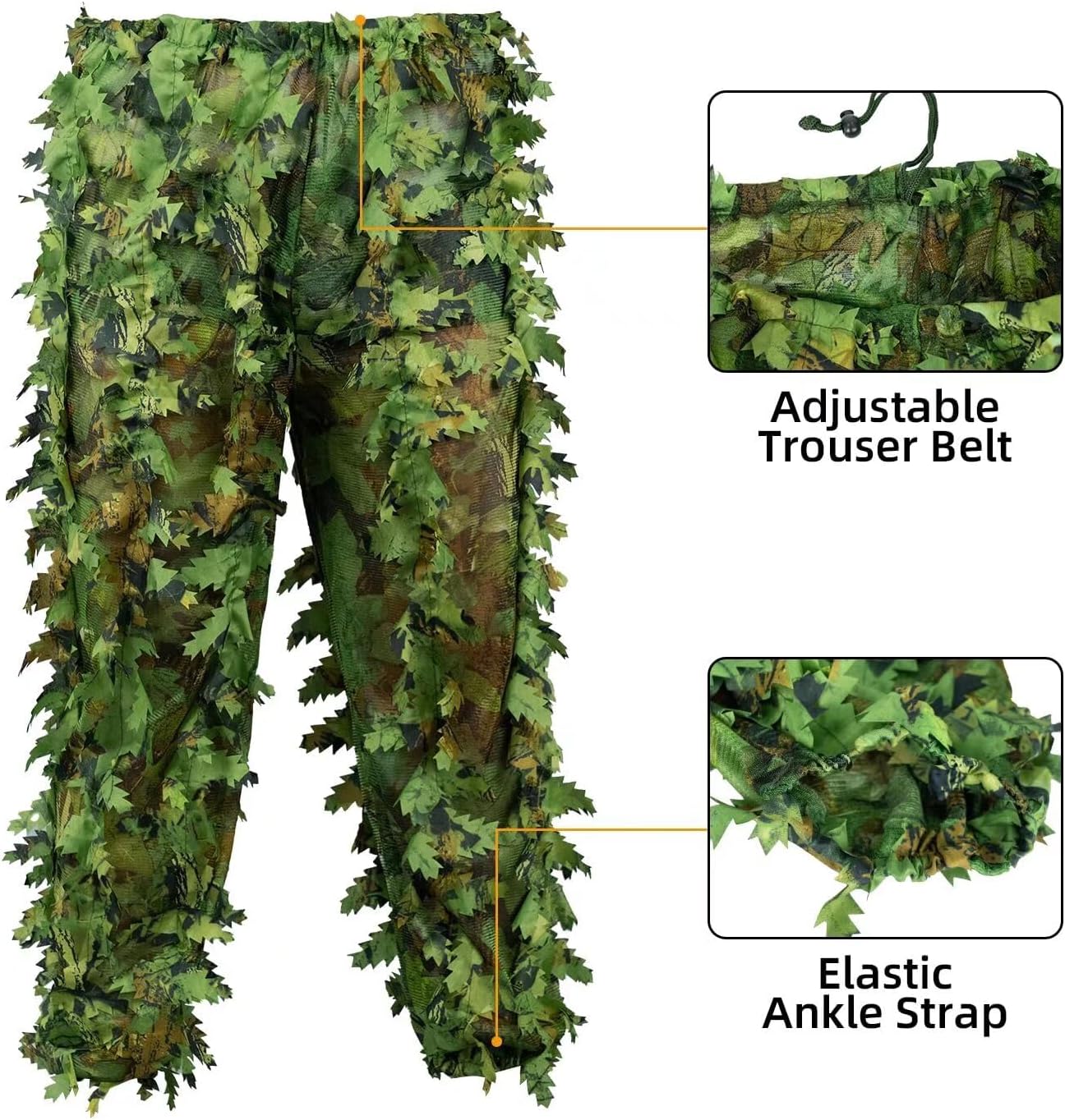 HYOUT Hooded Ghillie Suit Camo Suit Woodland Forest Military 3D Green Leafy Clothing Costume for Jungle Halloween Party
