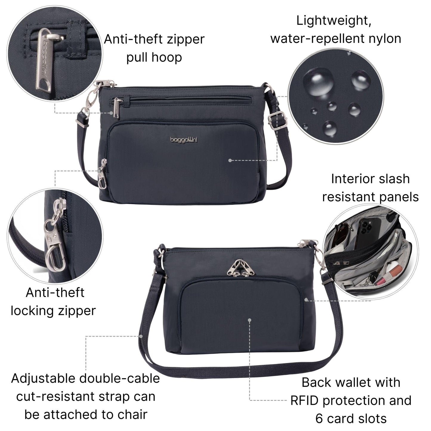 Securtex Anti-Theft Keepsake Crossbody - 9.8”x7”x1.9" Travel Safe Bag w/Locking Zippers, Slash-Resistant, RFID