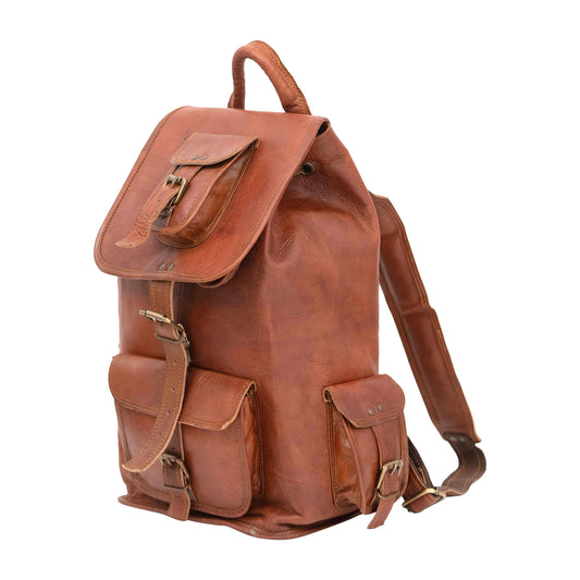 Shy Shy Let's Touch The Sky Rustic Vintage Leather Backpack Travel Rucksack knapsack Daypack Bag for Men Women Brown (24 inch)