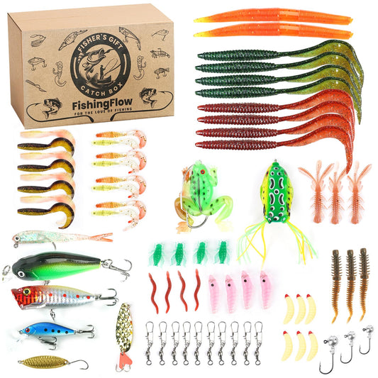 71Pcs Fishing Lures Kit, Fishing Tackle Box Fishing Baits Including Crankbaits for Bass, Salmon for Freshwater and Saltwater, Fishing Accessories Fishing Gear, for Dad Men
