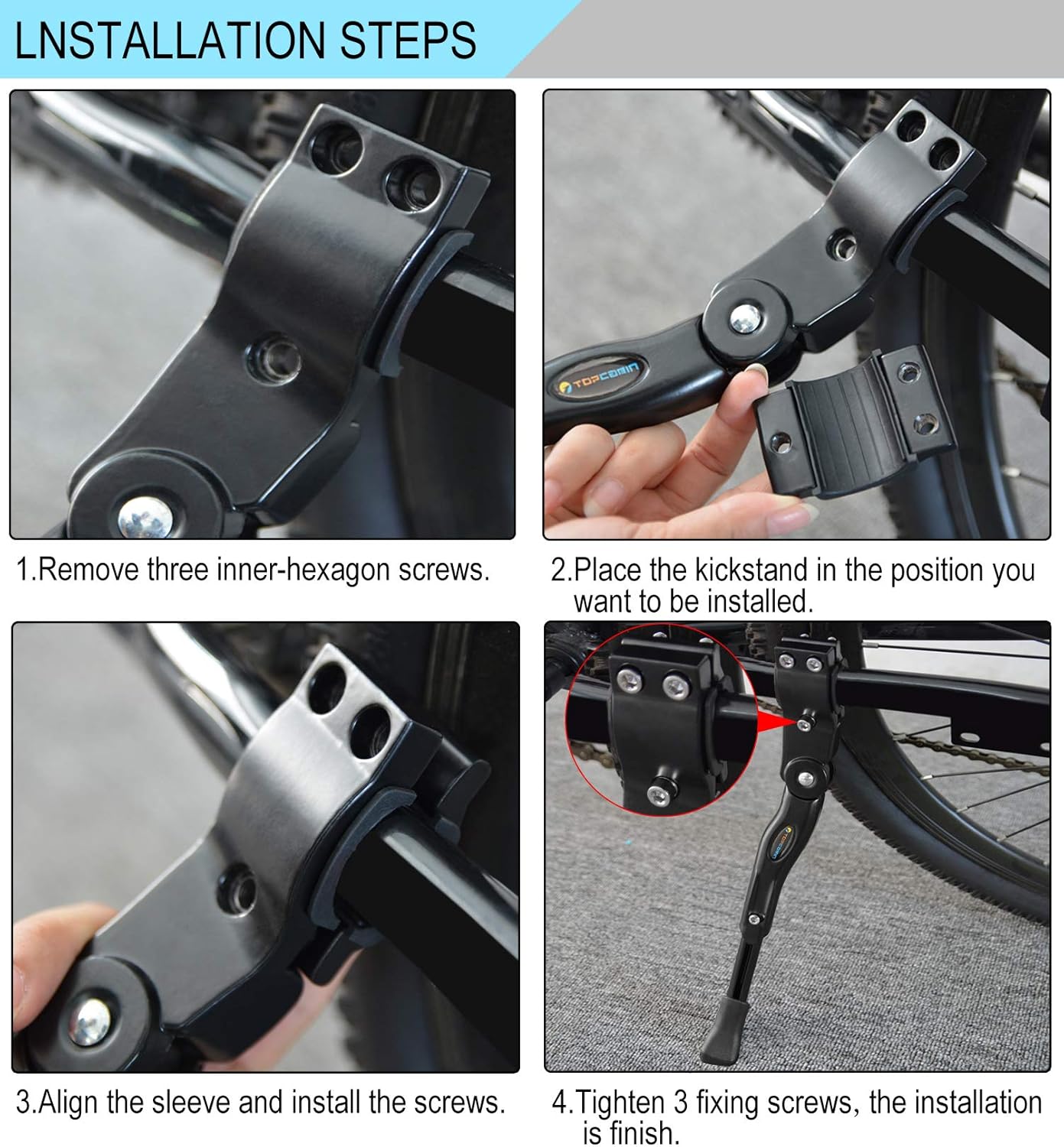 Bike Kickstand Adjustable Aluminium Alloy Bicycle Kickstand Bike Side Kickstand Fit for 22" 24" 26" 28" Mountain Bike Road Bike/BMX/MTB (Black for 22-24-26-27-28 inch bike)