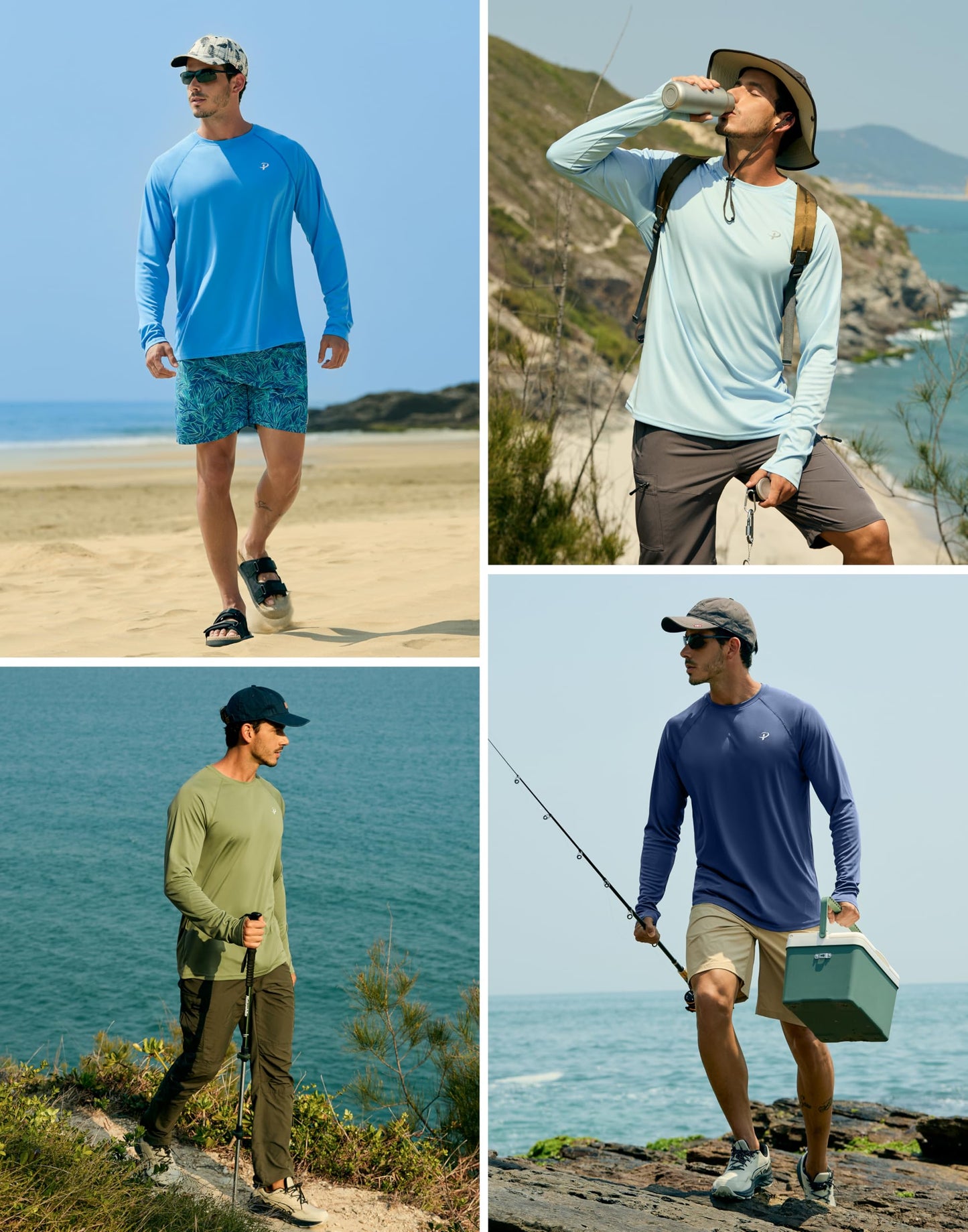 Pudolla Mens Long Sleeve Swim Shirts Rash Guard UV Sun Protection SPF T-Shirts UPF 50+ Quick Dry Fishing(Light Grey M)