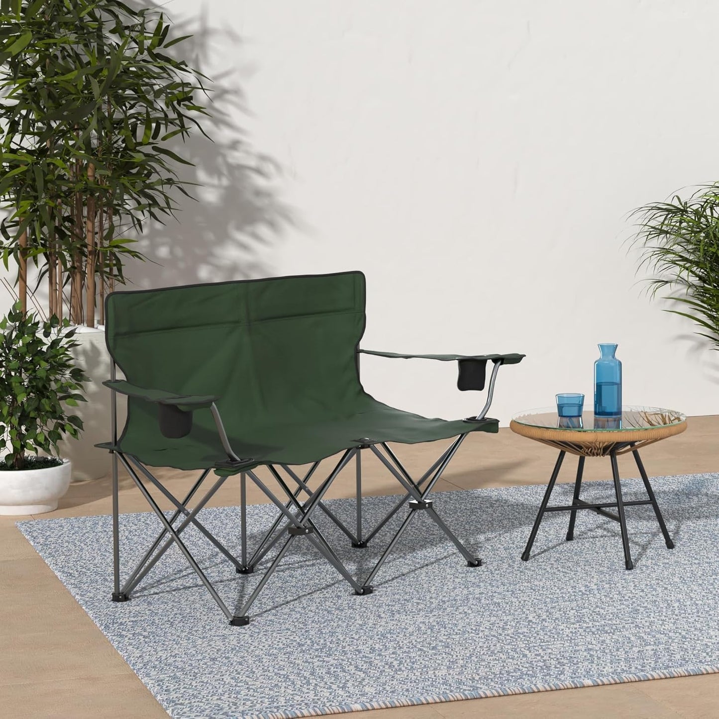 Trademark Innovations Loveseat Style Double Camp Chair, 40" L x 22" W x 31.5" H, Polyester, Army Green