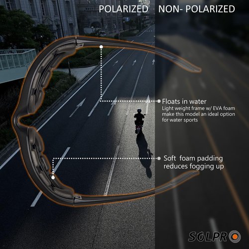 SOL PRO Motorcycle Riding Glasses, Polarized Lens 100% UVB/UVB, Super Light, For Outdoor Activity Sports
