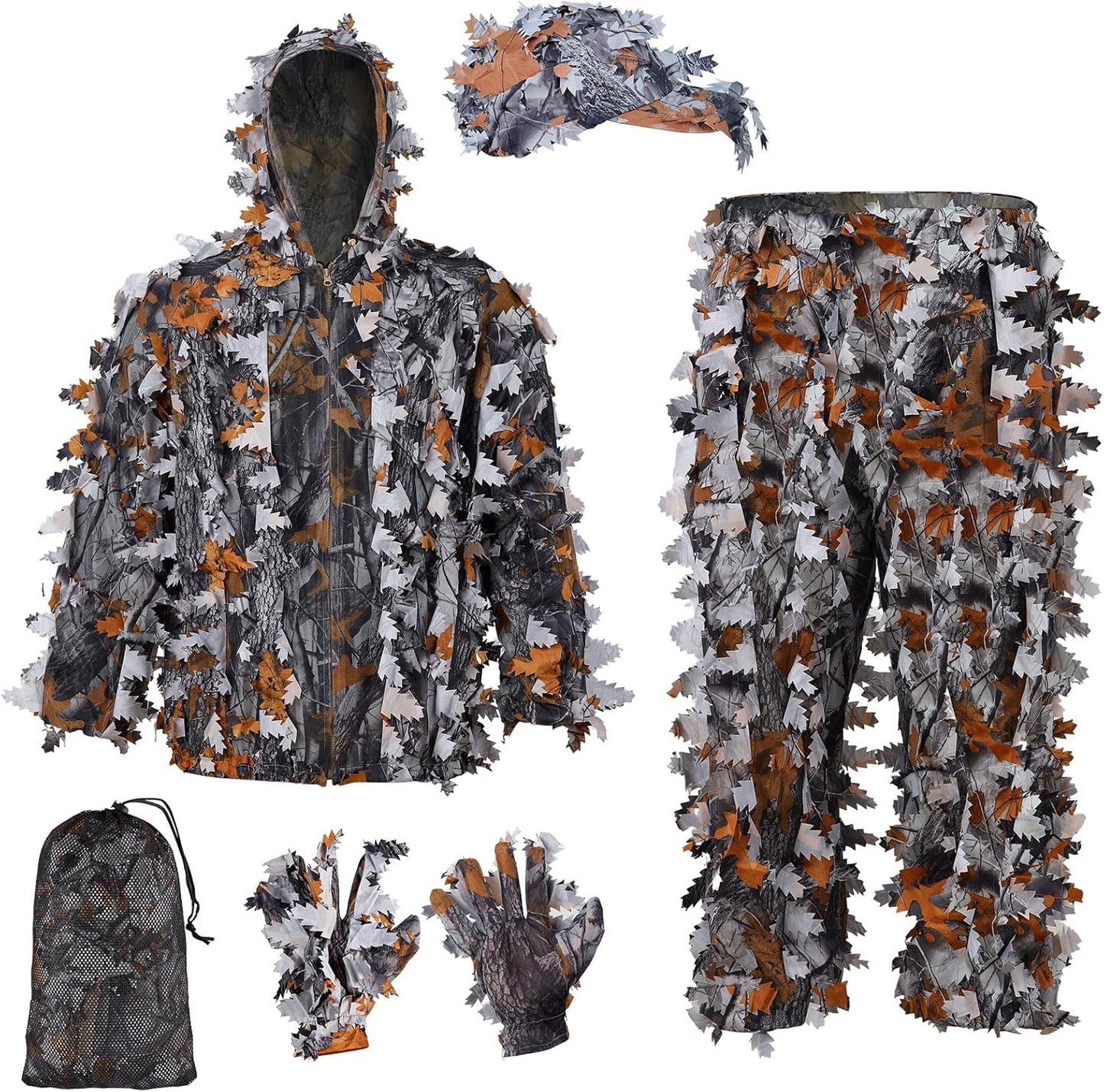 Zicac Outdoor Camo Ghillie Suit 3D Leafy Camouflage Clothing Jungle Woodland Hunting