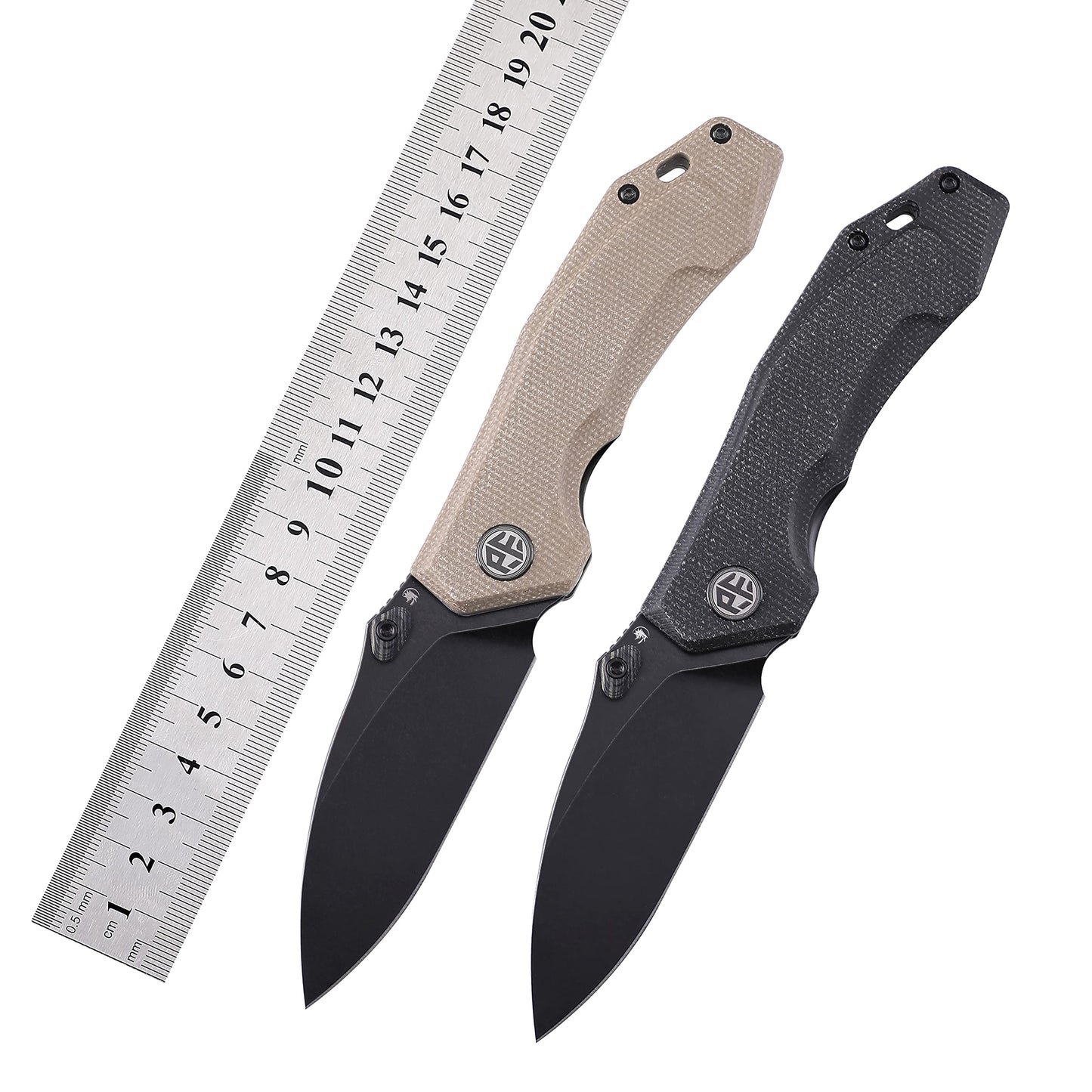 Petrified fish PFP04 Havrog,3.15" K110 Stonewashed Blade, 127g Micarta Handle Liner lock Folding knife (Stonewashed, Khaki)