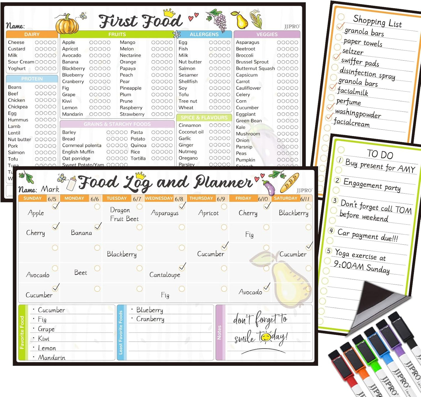 Newborn Baby or Toddler First Foods Tracker Whiteboard-Magnetic Dry Erase Daily Food Log-Reusable Daily Planner Chart to Log Feeding Food/Food Checklist/to-Do List - for New Parents,Nanny, Babysitter