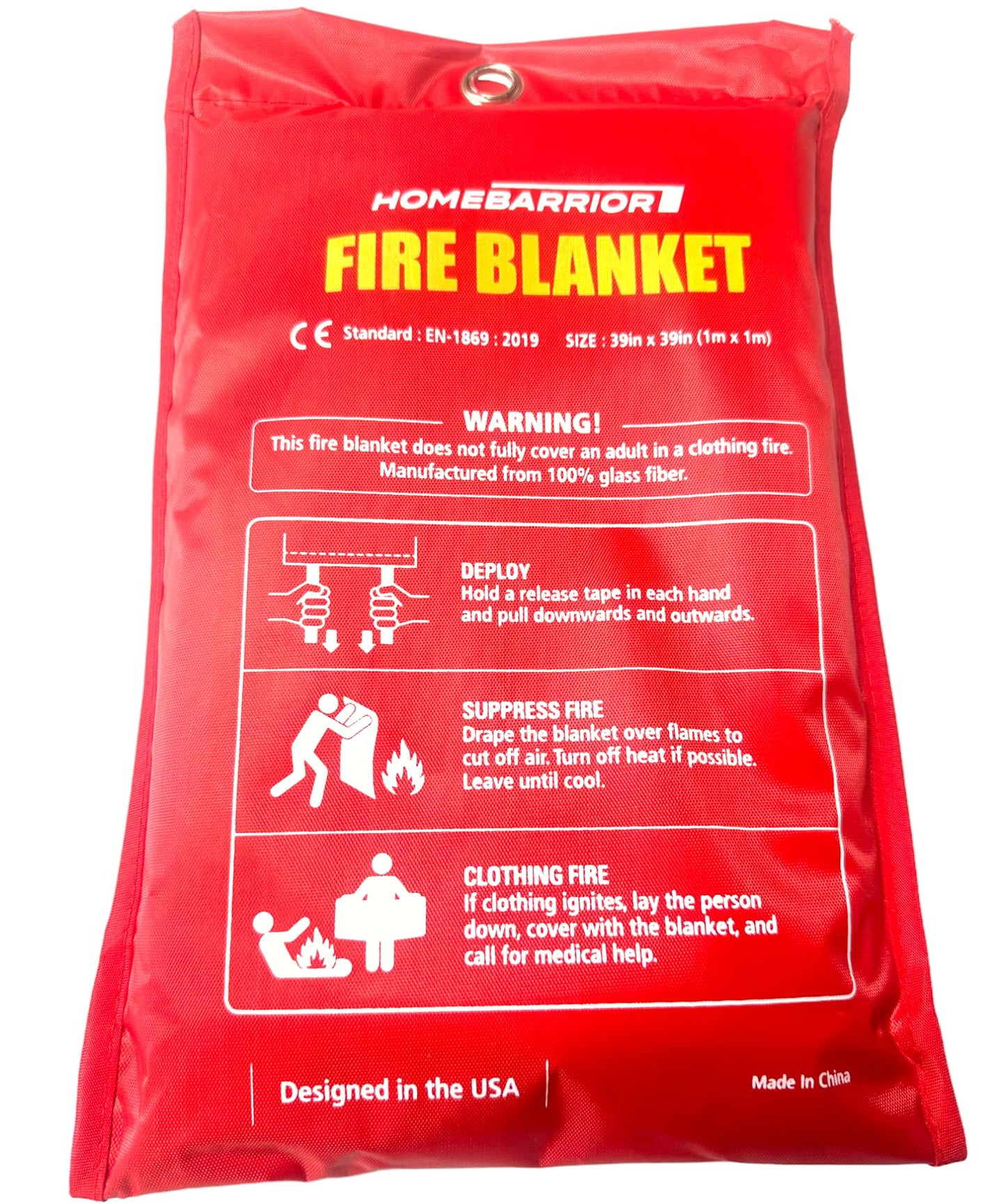 HOMEBARRIOR Emergency Fire Blanket for Fire Suppression, 39x39 inches Flame Retardant Fabric Fireproof Blanket, Survival Gear for Home Safety, Outdoor Camping (1 Pack)