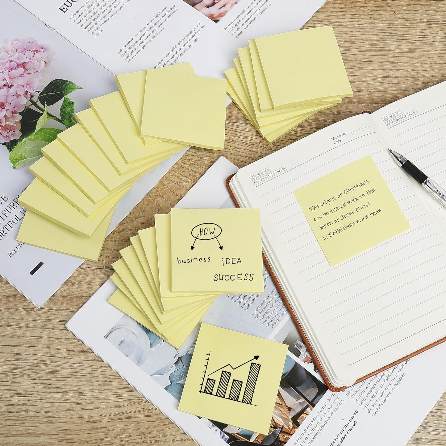 (24 Pack) Sticky Notes 3x3 in Yellow Sticky Pads, Strong Adhesive, Clean Removal, Recyclable, Self-Stick Note Pads Easy to Post for Home, Office, Notebook