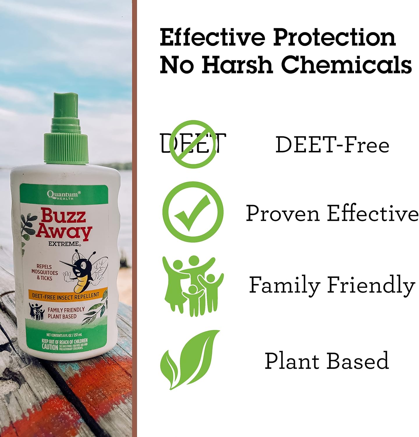 Quantum Health Buzz Away Extreme Insect Repellent|DEET Free Spray|Repels Mosquitos and Ticks|Formulated with Powerful Combo of Essential Oils|Safe for Kids|2 Ounce