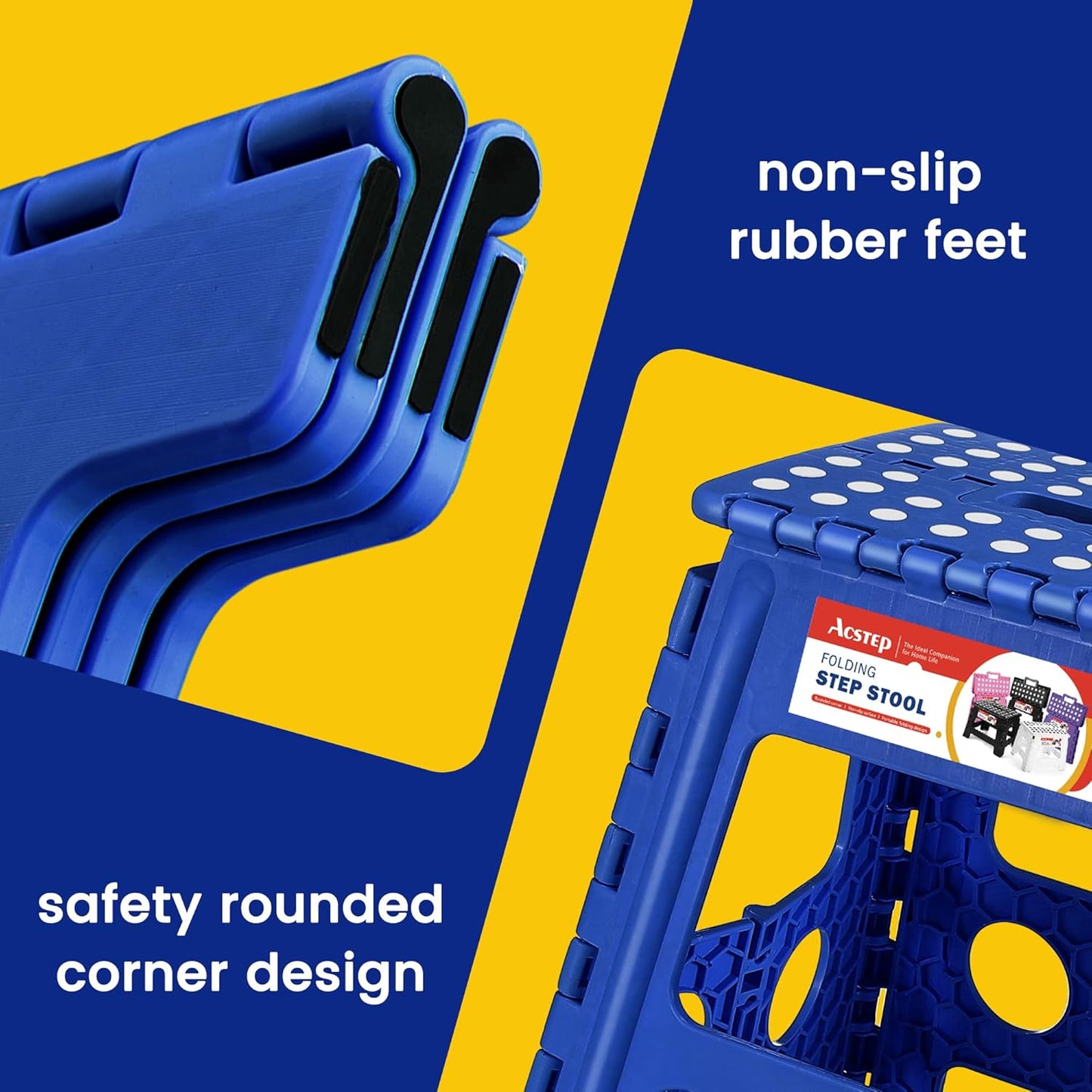 ACSTEP Folding Step Stool Foldable Stool 7.5 Inch Height Kids Step Stool, 300 lb Capacity Plastic Collapsible Stool, Stepping Stool with Handle Black Small Step Stool, Foot Stool Suitable for Kitchen