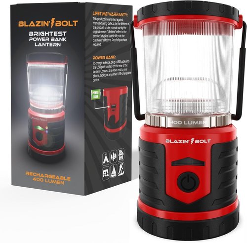 Brightest LED Rechargeable Lantern | Hurricane, Camping, Storm | Power Bank Light | 400 Hour Runtime (400 Lumen, Red)