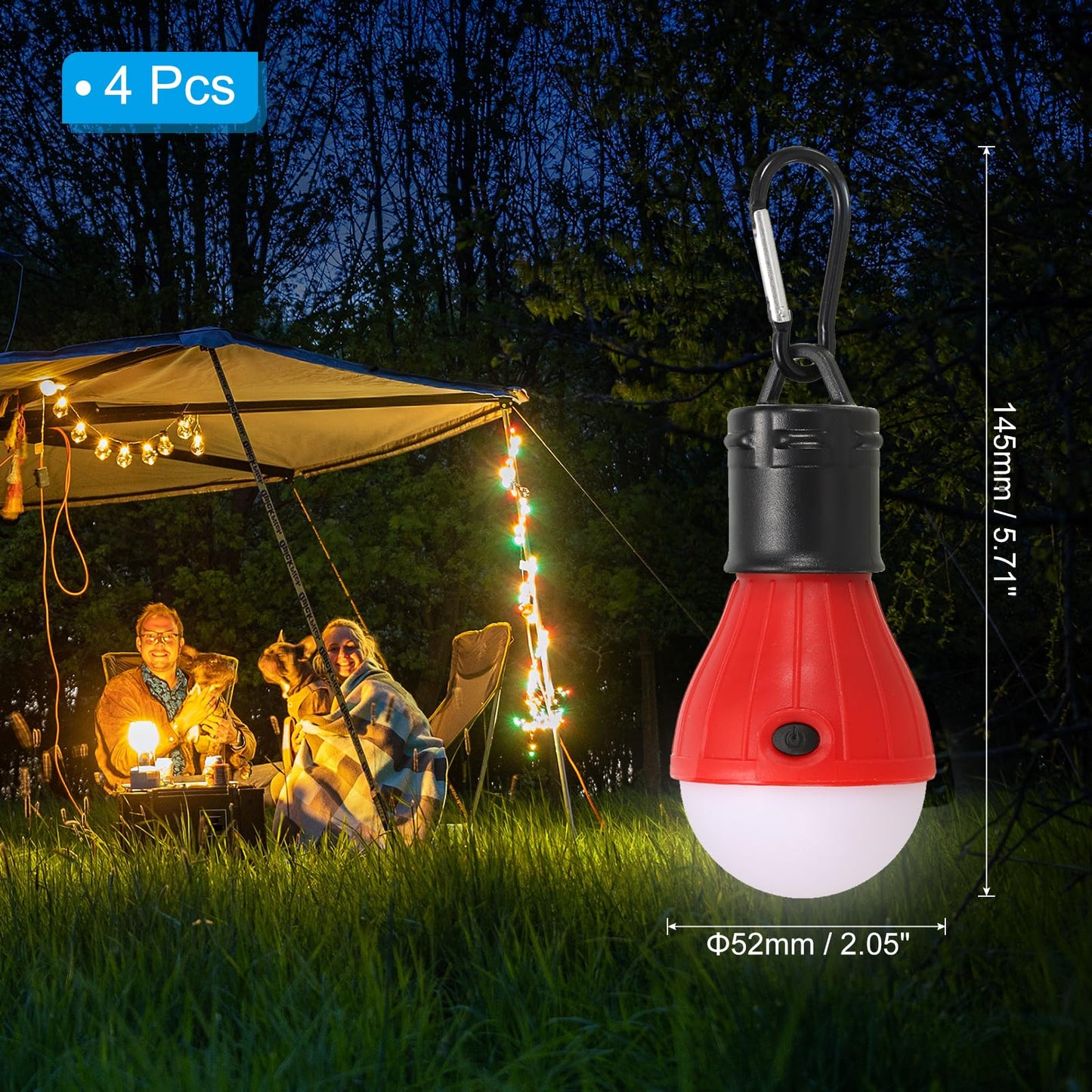PATIKIL Tent Lantern, 4 Pack Portable Camping Light LED Camping Lantern for Backpacking Camping Hiking, 5.71" x 2.05", Red