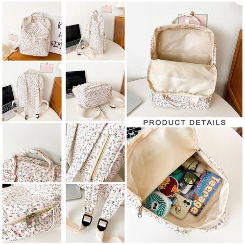 POYIPI Kawaii Backpack Cute Floral Backpack Flowers Backpack Aesthetic Backpack Casual Travel Backpack Large Backpack