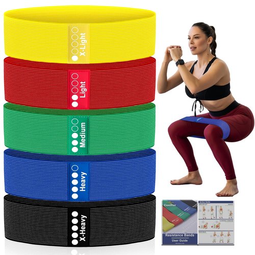 Resistance Bands for Working Out - 5 Exercise Bands Set with Workout Guide - Fabric Elastic Bands for Physical Therapy - Fitness Bands Ideal for Legs Hip Glute