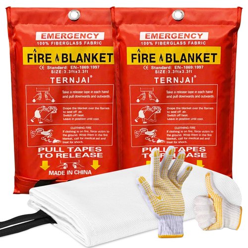 Emergency Fire Blanket For Home & Kitchen |40"x40" Fiberglass Supression Jacket with Safety Gloves- 2pk | Fire Retardant Protection |Fireproof Blanket for Office, Warehouse, Camping, Car & Fireplace