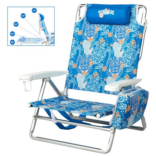 Old Bahama Bay Backpack Beach Chair, Aluminum Lightweight Reclining 5-Position Lounge Chair for Adults Heavy Duty Support 400 LBS Portable Folding with Cooler Bag Camping Chair for Sand Outdoor