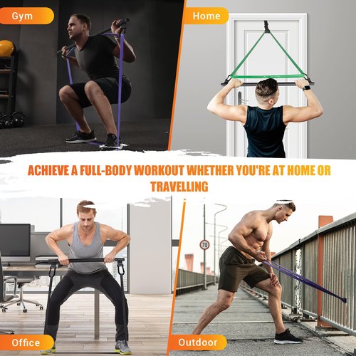 Portable Heavy Duty Resistance Bar with 3 Resistance Bands, Pilates Bar with Pull Up Bands & Training Poster, Yoga Pilates Equipment for Home Gym(Black)