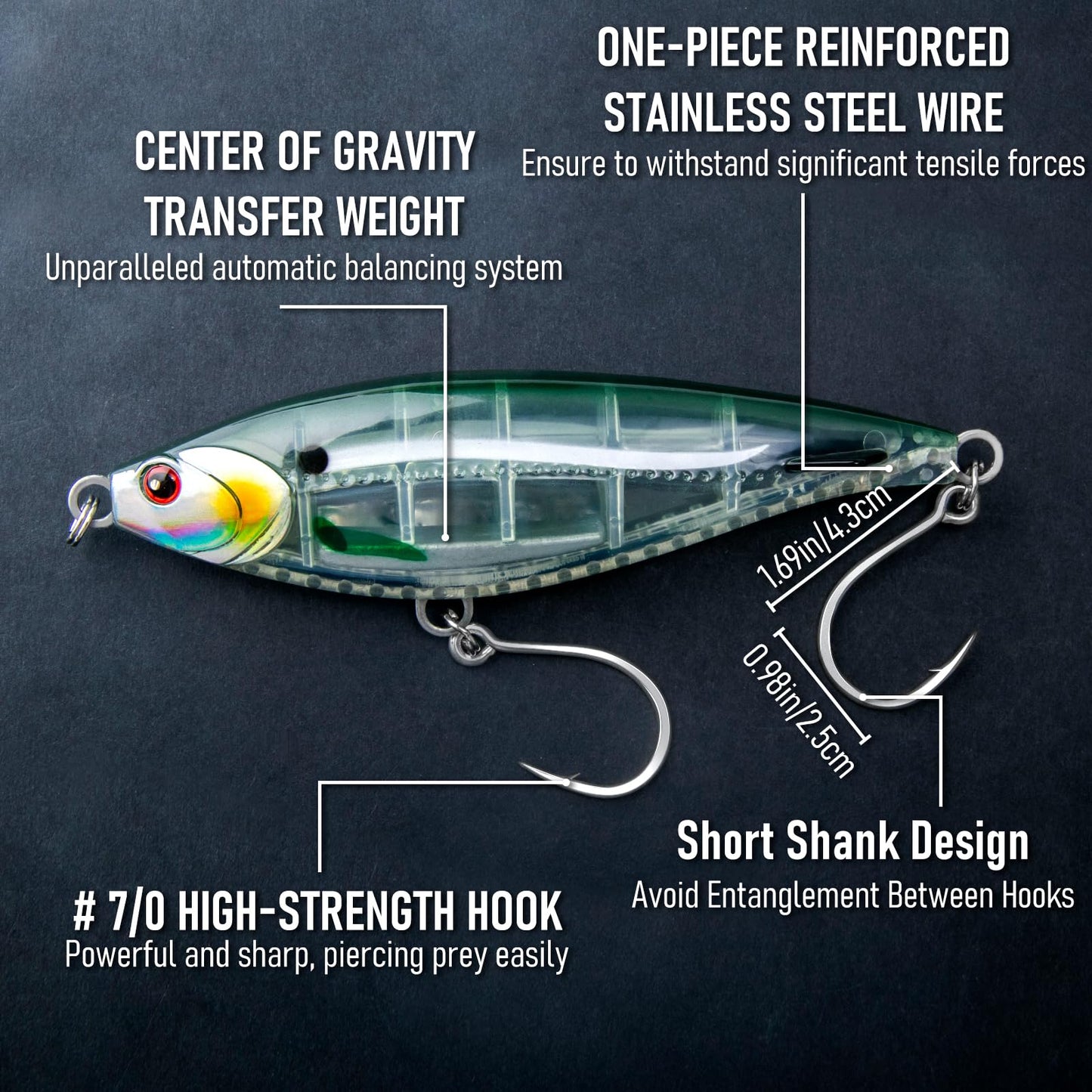 Alwonder High Speed Trolling Lures Saltwater Fishing Lures 6"/3oz Sinking Twitch Bait 7/0 Hook Deep Diving Jerkbait Fishing Plug Offshore Lure for Tuna Striper Mackerel Chrome Blue