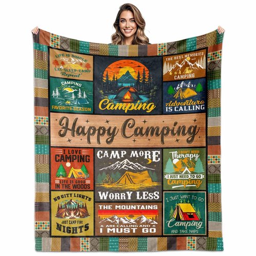 VMREAYR Cool Camping Gifts for Women, Camping Blanket 60" X 50", Woman Camping' Gift Camper Decor, Camp Blanket, Camping' Stuff, Camping's Decor for Camper, Blankets Gifts for Camping Lover