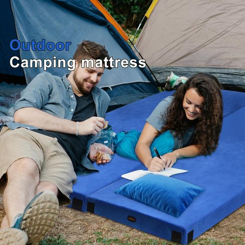 Lxotvae Memory Foam Camping Mattress pad, Comfortable Thick Floor Sleeping Mat for Adults with Waterproof and Non-Slip Bottom, Portable Roll Up Mattress for Sleepover Guest,Cot Mad for Car Camping