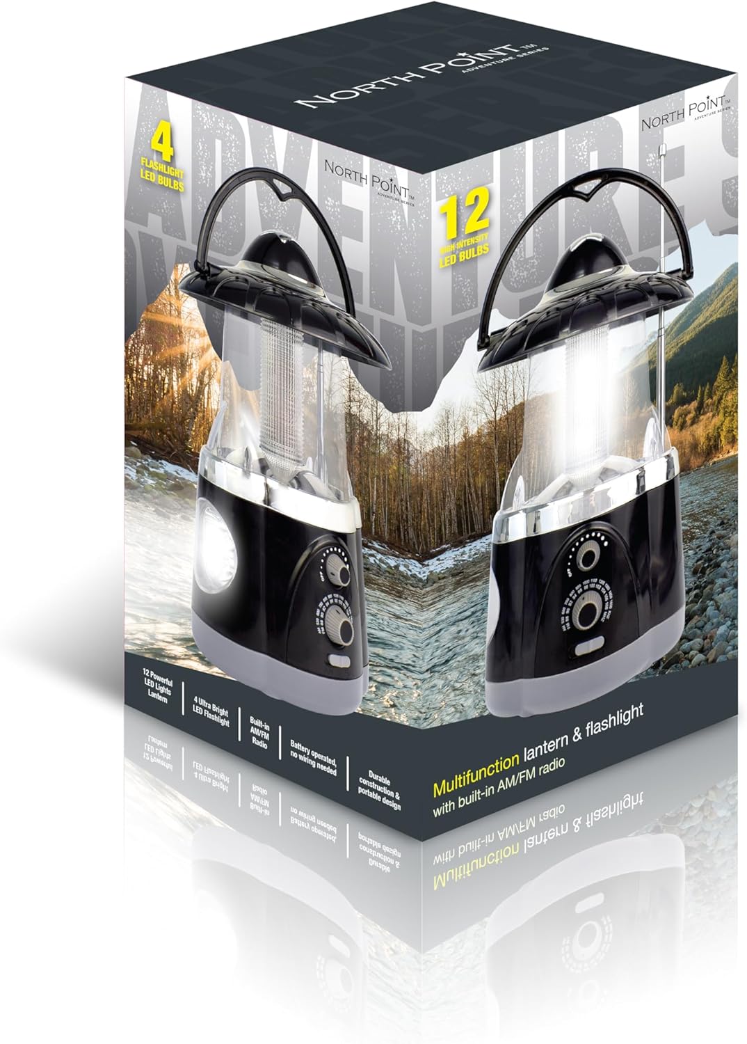 190485 12-LED Lantern with 4-LED Flashlight & AM/FM Radio (Green)