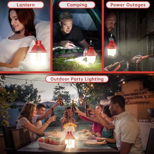 LED Camping Lantern Flashlight Rechargeable, Waterproof Survival Camping Lantern, Portable Tent Light with 5 Light Modes for Hurricane, Hiking, Power Outages (Red)
