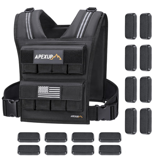 APEXUP Adjustable Weighted Vest Men 20lbs/30lbs/40lbs Weights with Reflective Stripe, Weight Vest Woman Workout Vest for Strength Training Running Walking (40 lbs)
