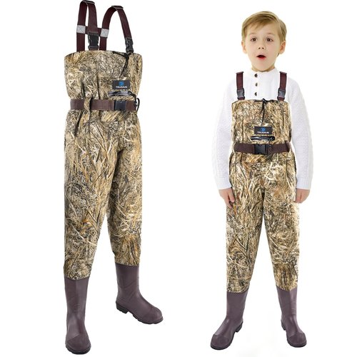 Trudave Chest Waders for Kids with Boots, Waterproof Youth Waiters for Children, Lightweight Waders for Fishing & Hunting