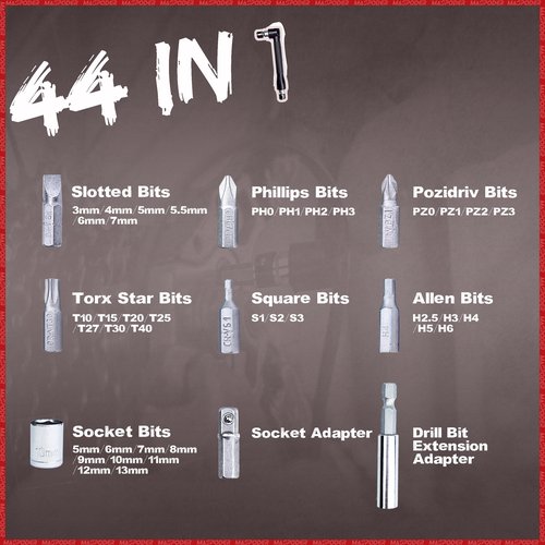 MASPODER Bike Tool Kit, Repair Kit with 44 in 1 Multitool, Frame Bag, Mini Pump, Spoke Wrench, Tire Lever Patches Bicycle Accessories Set for Adult Bikes Road Mountain MTB