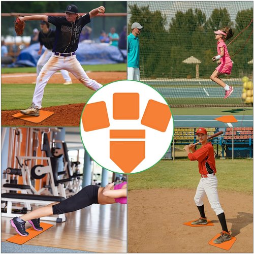 PRAOUTSAD Throw Down Rubber Baseball Bases - 11" Plastic Softball Set for Plastic Batting Practice Baseballs - Home Plate for Whiffle Balls - Baseball Training Equipment