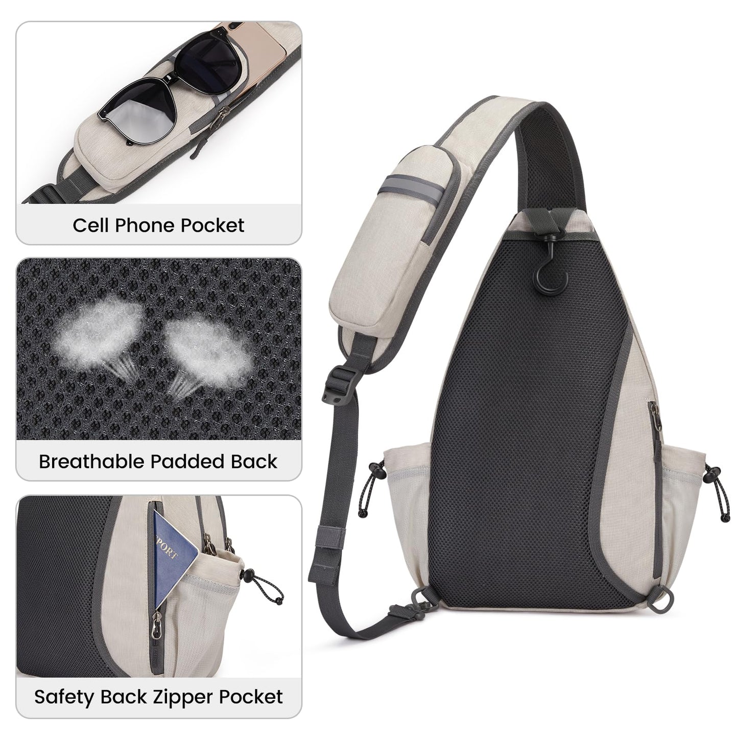 G4Free Pickleball Bag, Crossbody Sling Bag for Men Women, Pickleball Paddle Backpack Gifts for Sports,Ivory,Standard
