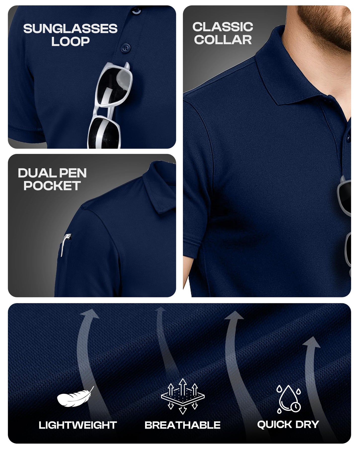 NY Threads Men's Polo Shirt Short Sleeves UPF 50+ Quick Dry Performance Tactical Pique Jersey Golf Shirt, X-Large, Navy Blue