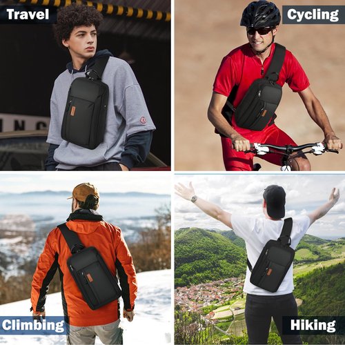 RAINSMORE Large Sling Bag for Men Lightweight Waterproof Crossbody Bag Travel Hiking Bag Chest Bag Sling Backpack for Cycling Sport