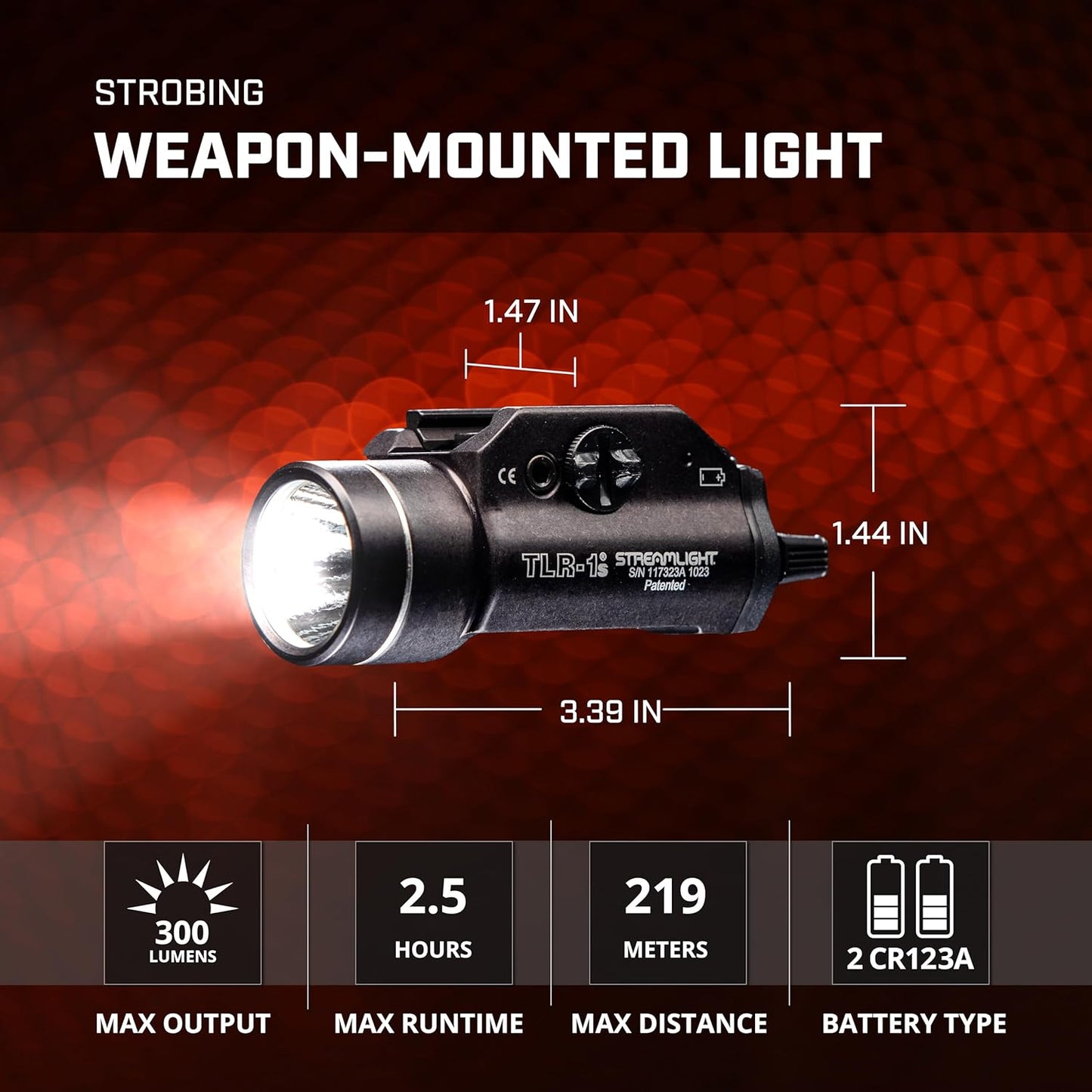 Streamlight 69264 TLR-1 HL 1000-Lumen 20000 Candela Rail-Mounted Tactical Weapon Light with Earless Screw and Specific Compatibility Rail Locating Keys, Black