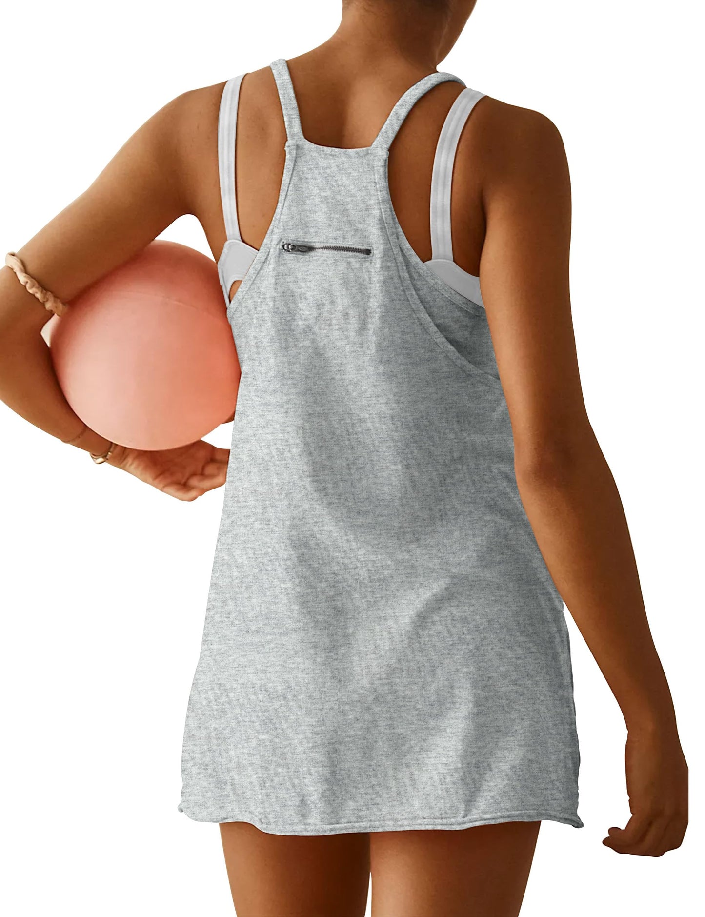 VIUTIL Womens Athletic Dress Built in Shorts Hot Shot Mini Dress Spaghetti Straps Tennis Workout 2026 Summer Romper Dress, Heather Grey, Medium