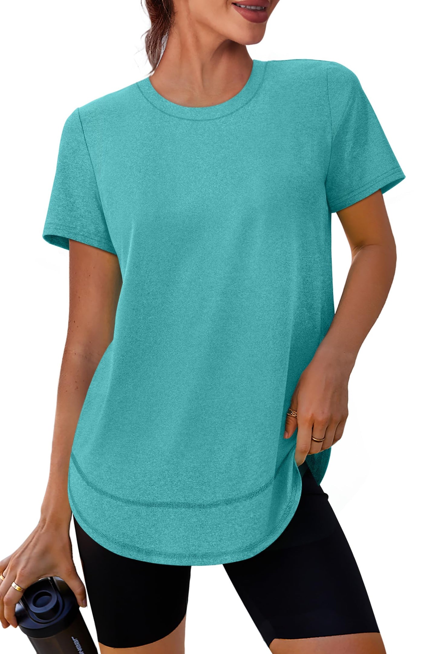 Short Sleeve Shirts for Women Workout Pilates Outfits Tennis Summer Tops 2026 Beach Vacation Clothes Aqua M