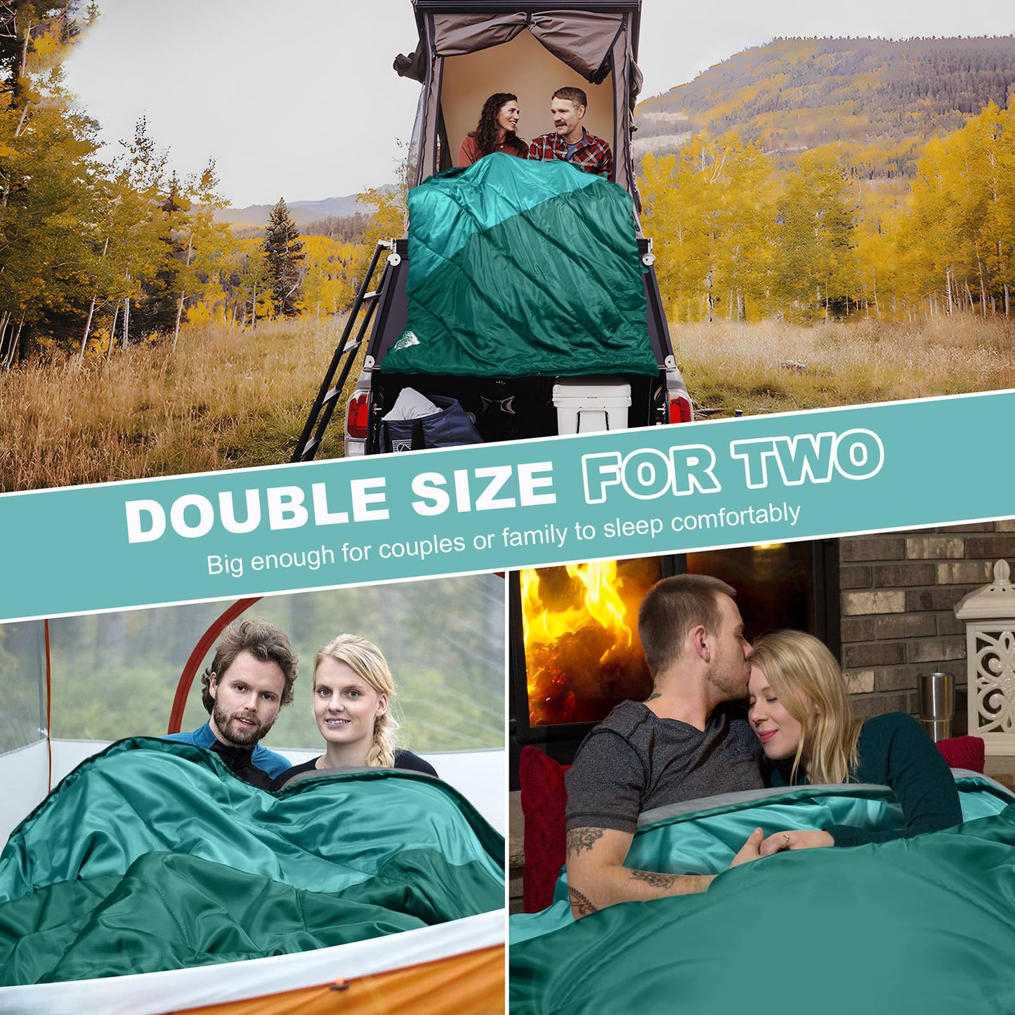 AGEMORE Double Sleeping Bag for Adults, Lightweight Queen Size 2 Person Sleeping Bag with Draft Tubes & Hood, Fit for Warm & Cold Weather Camping Hiking Backpacking Or Traveling