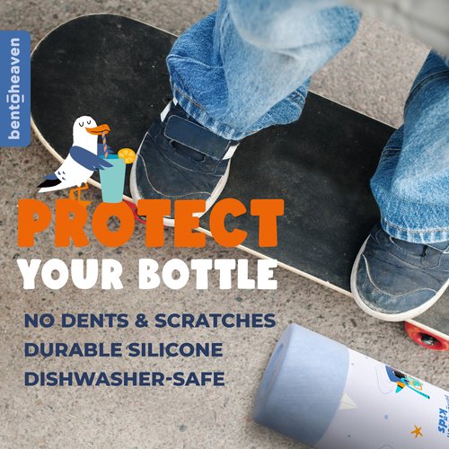 Bentoheaven Silicone Water Bottle Boot - Noise & Scratch Protector Sleeve for 3-inch Diameter Bottles, Tumbler & Cup (17-40 oz), Bottom Protective Bumpers, Water Bottle Accessories (Blue)