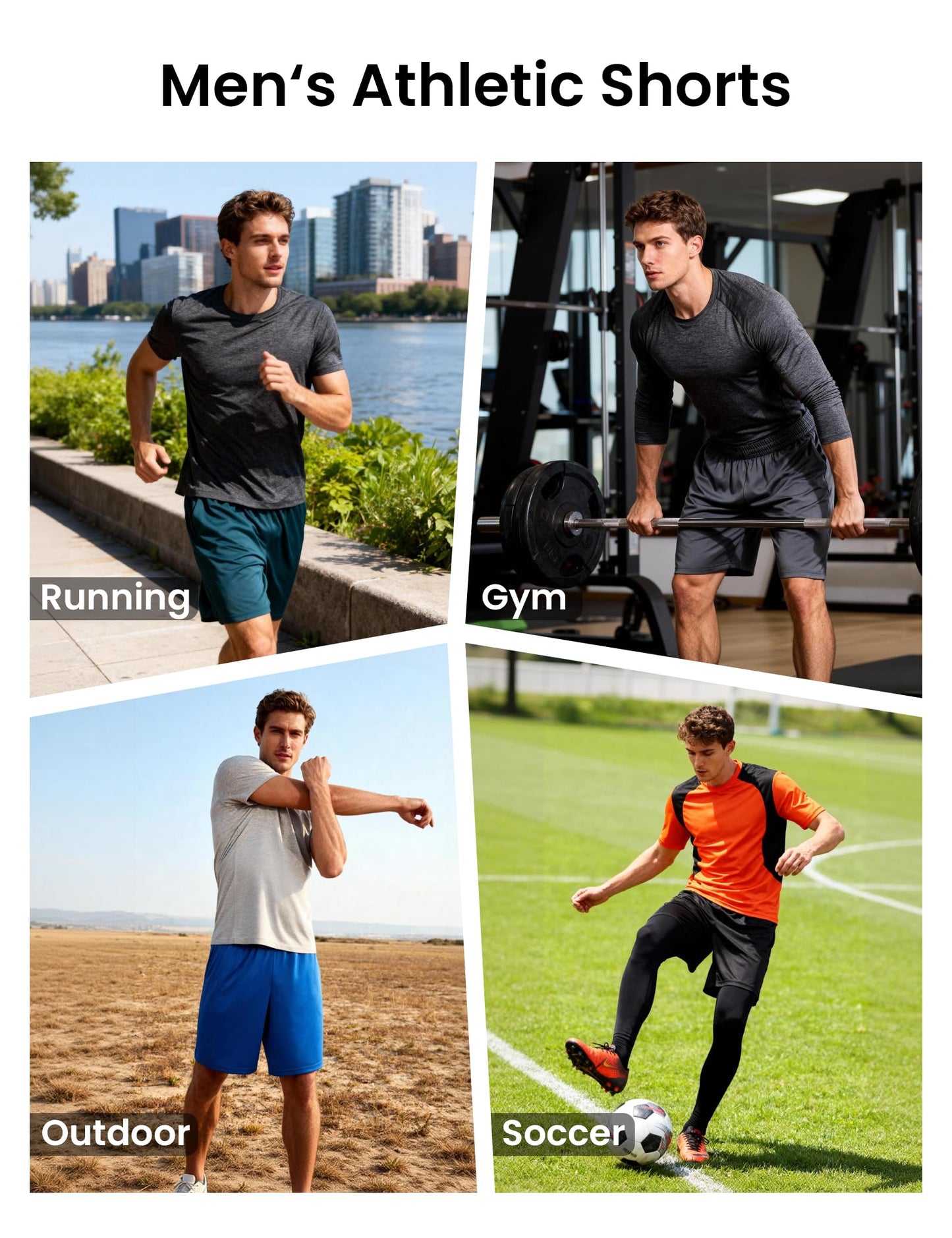 BVNSOZ Men's Athletic Shorts with Pockets and Elastic Waistband Quick Dry Workout Shorts for Men, Black x 5, M