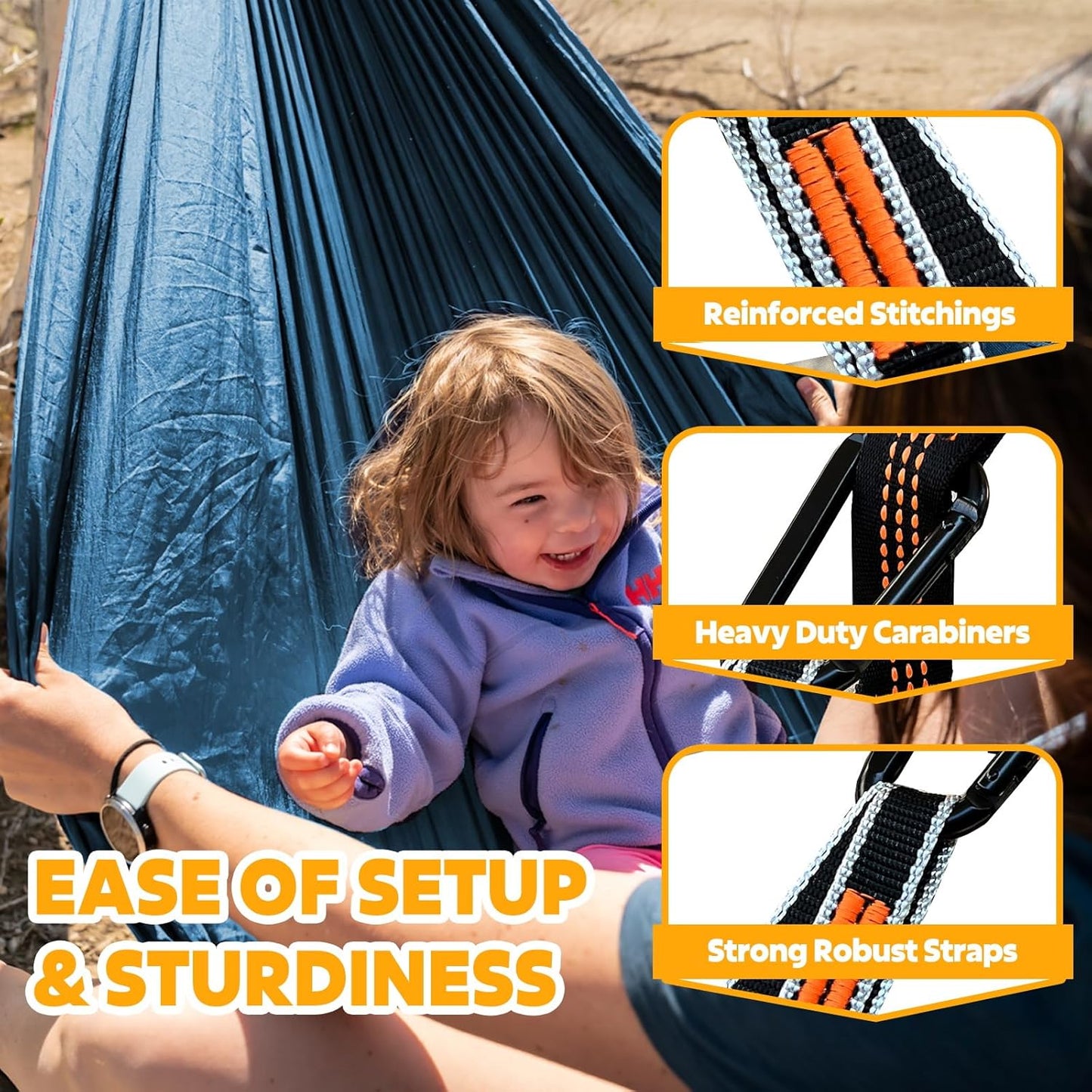 NATUREFUN Ultra-Light Travel Camping Hammock | 300kg Load Capacity,Breathable,Quick-Drying | 2 x Premium Carabiners,2 x Nylon Slings Included | Outdoor Indoor Garden