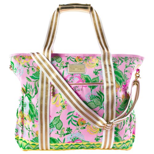 Lilly Pulitzer Pink Picnic Beach Cooler, Insulated Soft Cooler Bag with Adjustable Shoulder Strap and Zippered Top, Large for Groceries or Travel, Via Amore Spritzer