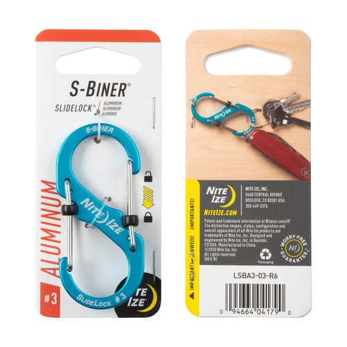 Nite Ize S-Biner SlideLock Aluminum - Durable Dual Carabiner - Locking Aluminum S-Biner - Secure Keys & Gear with Lockable Carabiner - Size 3, Blue (4 Pack)
